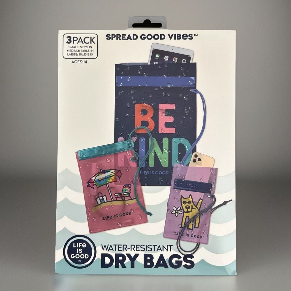 Life Is Good Water-Resistant Dry Bags - Pack Of (3) Different Sizes *NEW*